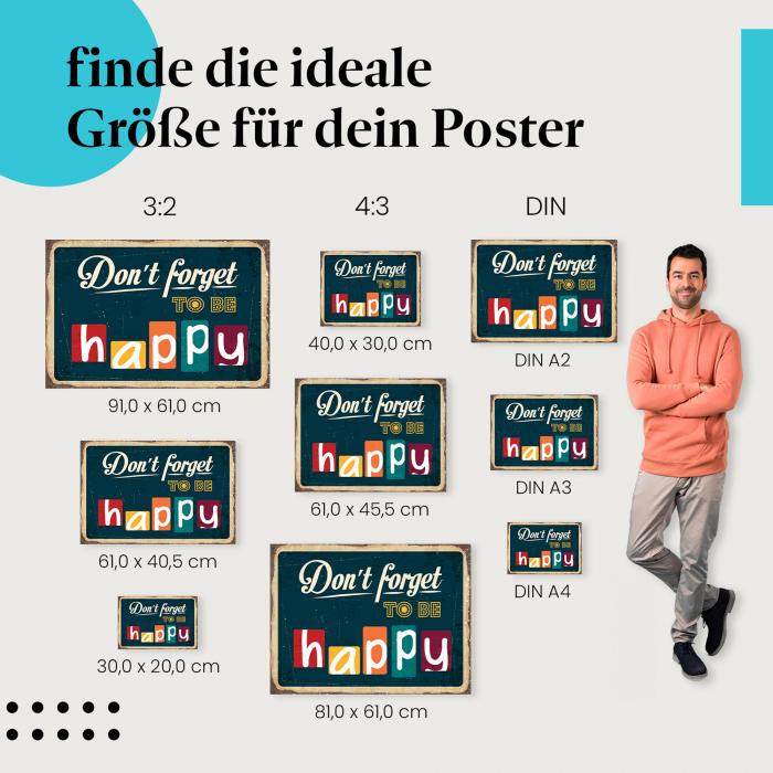 "Vergiss nicht, glücklich zu sein!" Poster: Retro-Schild - jetzt bestellen!